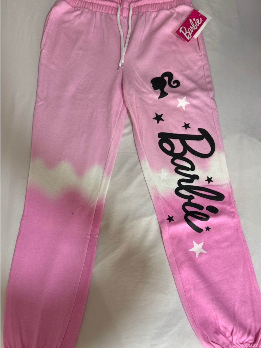 NWT Barbie Pink and White Tie-Dye Logo Jogger Pants